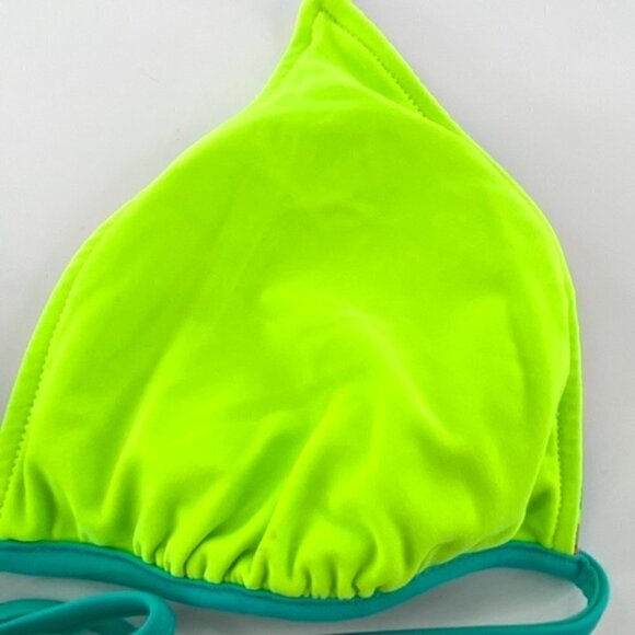 Reversible Triangle Bikini Swimsuit Halter Top Juniors Sz L Chevron Neon Green - Picture 15 of 16